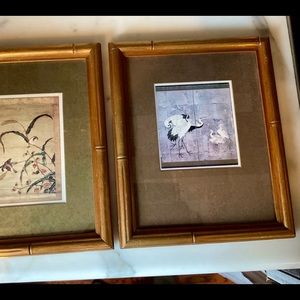 Print set (2) of Asian Art, in bamboo style frame, 11.5 x 9.5” Grand Millennial